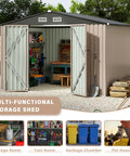 8x10 Ft Metal Outdoor Storage Shed With Sloped Roof, Lockable Door And Air Vents For Backyard, Patio, And Lawn with open doors