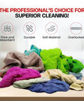 Premium Color Terry Cloth Rags 25 Lb Bulk Bag Super Absorbent Cotton Cleaning Rags displayed across table