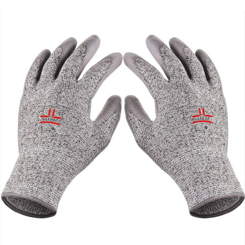 Durable Work Gloves With PU Coated Palm For Men And Women, Cut Resistant EN 388 Level 5 HPPE Liner, showing palm and back view