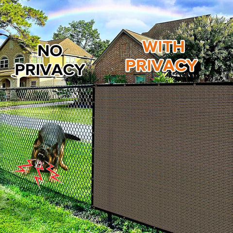 Heavy Duty 5Ft By 50Ft Fence Privacy Screen With 170 GSM HDPE Mesh Windscreen installed on outdoor fence, showing privacy effect.
