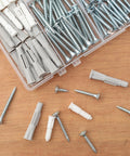 High Hardness Wood Screws Assortment Kit With 203 Pieces And 30 M6 Drywall Anchors And Plastic Wall Anchors shown with open case