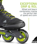 Zetrablade Elite Mens Adult Fitness Inline Skates For Beginners To Intermediate Black And Lime Budget Friendly Comfort Fit with visible wheels and branding