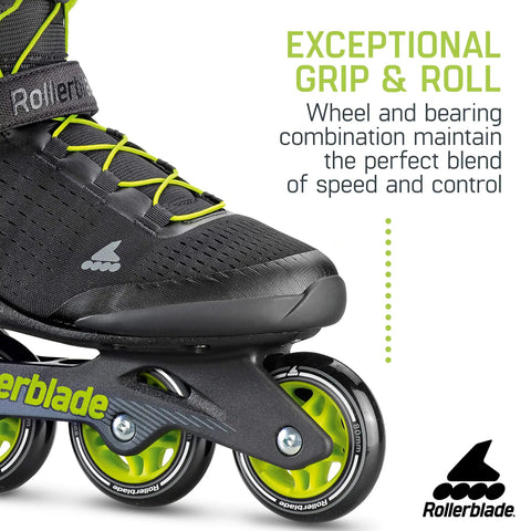 Zetrablade Elite Mens Adult Fitness Inline Skates For Beginners To Intermediate Black And Lime Budget Friendly Comfort Fit with visible wheels and branding