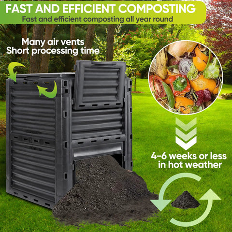 80 Gallon Outdoor Compost Bin With BPA Free Material Easy Assemble Large Capacity Garden Compost Box with soil and air vents
