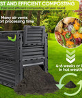 Massive Outdoor Compost Bin With Top Lid And Bottom Door, 120 Gallon Capacity For Quick Fertile Soil Creation shown in use