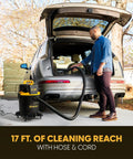 Man using a 6 Gallon 4.5 Peak HP Wet Dry Vacuum With Self Cleaning Filter System For Beast Mode Suction 84 Inch Water Lift
