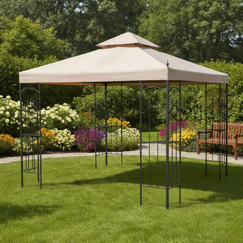 Beige 350 Denier Replacement Canopy Top For Arrow 10x10 Gazebo Custom Fit For Models 61821 HD-61821 618221 618221-C GGHL00019 installed