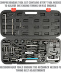 Open case showing Pro Grade 37 Piece Engine Timing Tool Set For VW And Audi Timing Belt Service Kit with organized tools.