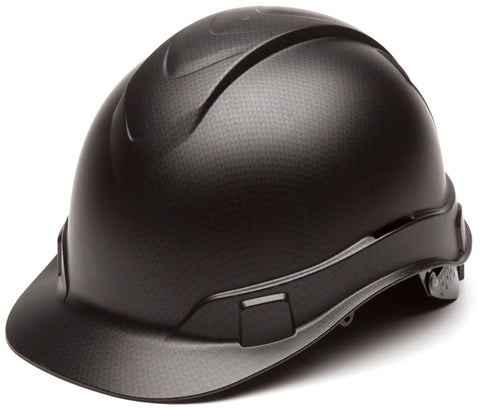 Cap Style Hard Hat With Low Profile Design And Matte Black Graphite Pattern, Ultra Lightweight ABS Protection, Four Position Harness For Custom Fit, Vented Pressure Pad Keeps Straps Stable For All Day Comfort