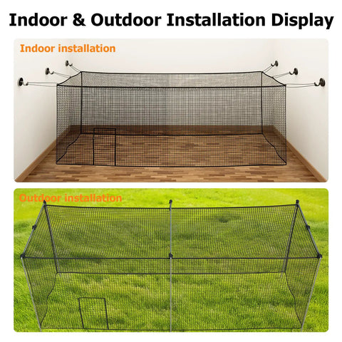 Indoor and outdoor installation of Batting Cage Net For Baseball And Softball, Heavy Duty UV Stabilized HDPE, 1 3/4 Inch Square Mesh