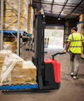 Heavy Duty Electric Pallet Stacker With Stand, 4400 Lbs Capacity, 216 Inch Lift, in warehouse moving pallets