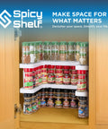 Expandable Two Tiered Spice Rack Organizer For Cabinet And Pantry Storage Kitchen Seasoning Holder With Non Slip Grip Pad inside cupboard holding various spice bottles.