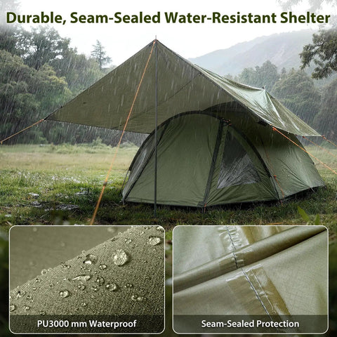 Big Ol 17x10 Ft Camping Tarp Shelter Waterproof UV-Resistant Rain Fly for Hammocks and Tents in rainy forest setting