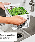Produce Saver Bin With Adjustable Divider For Fresh Produce Storage In Fridge Medium White BPA Free Organizer colander use