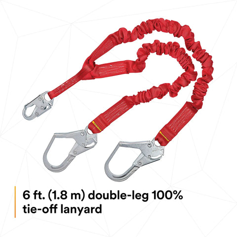 Stretch Shock Absorbing Lanyard For Work Sites 6 Ft Double Leg Elastic Safety Lanyard With Center Self Locking Snap Hook