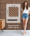 Teak Acoustic Wall Panels 16 Pack 12x12 Inch Sound Dampening Home Office Setup displayed in room with dimensions.