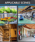 Various scenes showing use of 12 Inch Inline Duct Fan Delivers 1900 CFM For Quick Ventilation in greenhouse, workshop, warehouse, garage.