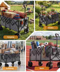 49 Inch Foldable Collapsible Grocery Wagon Cart With 440 Lb Capacity On Wheels for Camping Beach Shopping Garden and More