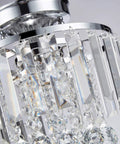 Close-up view of a Mini Chrome Crystal Chandelier For Modern Pads, Semi Flush Mount Round Ceiling Light Fixture with crystal pendants.