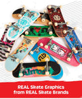 DLX Pro 10 Pack Fingerboards With Real Skate Graphics Fully Assembled Mini Skateboards Set displayed fan-like on surface