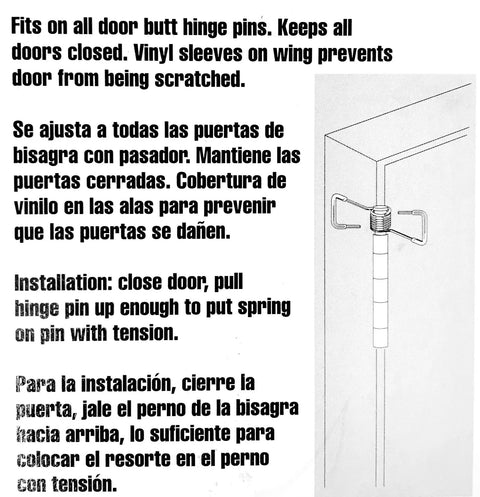Diagram showing installation of Self Closing Door Closer Kit For Interior Doors Fits Most Hinge Pins 4 Pack With Vinyl Sleeves Chrom