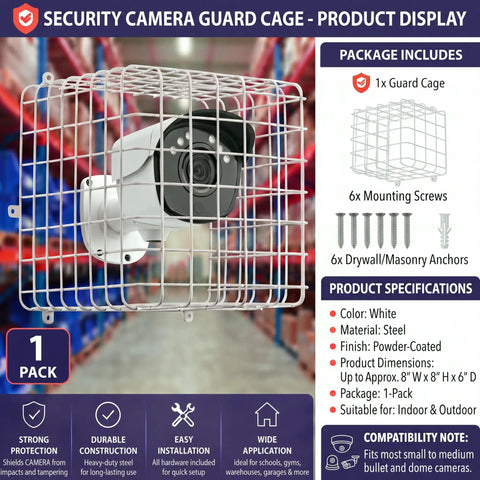 Tough As Nails Steel Wire Damage Stopper Cube Cage For Security Guard Equipment With Included Mounting Hardware, 8x8x6 inch.