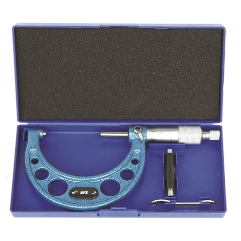 2 To 3 Inch Outside Micrometer With 0.0001 Inch Accuracy Carbide Anvil Laser Etched Scale Durable Satin Chrome Frame in blue case