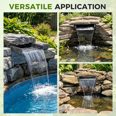 8 Inch Wide Rock Lid Waterfall Spillway Kit For Ponds And Gardens, creating smooth sheet water, natural gray finish