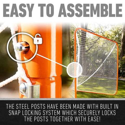 Official 6x6 Lacrosse Goal With Quikset Net Attachment For Quick Setup Regulation Size Practice Target, close-up of locking system.