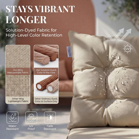 Indoor Outdoor Wicker Hanging Egg Chair With Stand featuring beige cushion with water-resistant and UV-proof fabric details