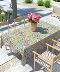 Outdoor Rectangle Tablecloth With Umbrella Hole And Zipper Water Repellent And Fade Resistant 60 By 84 Inch Paisley Multi Oblong Table Cover