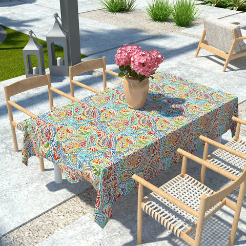 Outdoor Rectangle Tablecloth With Umbrella Hole And Zipper Water Repellent And Fade Resistant 60 By 84 Inch Paisley Multi Oblong Table Cover