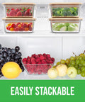 Borosilicate Glass Food Storage Containers With Bamboo Lids Dope Four Pack 36 Ounce Airtight Meal Prep Containers in fridge.