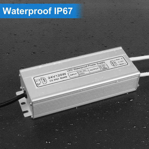 LED Power Brick 24V 120W IP67 Waterproof All Weather Outdoor Driver for LED Lighting Projects AC to DC Converter