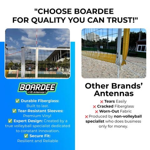 Comparison of Portable Fiberglass Volleyball Antenna Set with foldable poles and hook and loop sleeves for quick setup