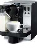 Single Serve Espresso Machine With Automatic Milk Frother And One Touch Latte Making For Coffee Fans Seeking A Total Morning Glow Up Straight Up The Best Way To Brew Fresh Drinks Daily, close-up view of brewing cappuccino in a white cup.