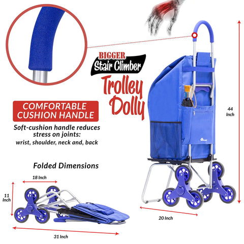 Stair Climber Bigger Trolley Dolly Foldable Shopping Cart With Six Wheel Design For Easy Stair Climbing Blue
