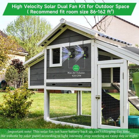Solar Powered 5.5 Inch Two Fan Kit For Intake Or Exhaust Air, Weatherproof Outdoor Vent Fans For Chicken Coops, Greenhouses, Sheds, And Pet Houses, Easy Installation And Fresh Air Quality