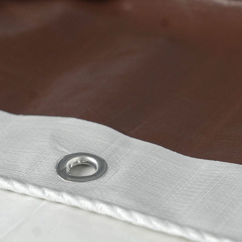 Premium Heavy Duty Waterproof Tarp 18 Foot By 24 Foot 18 Mil Thick White And Brown Reversible Tarp with aluminum grommet