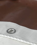 Close-up of 12 Ft By 40 Ft Tough As Nails Heavy Duty Waterproof Tarp with D Rings 18 Mil Thick Reversible White Brown UV Protected.