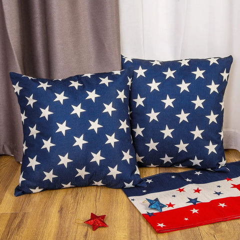 Patriotic 18x18 Inch Throw Pillow Covers Set Of 4 For Fourth Of July Independence Day American Flag Stars And Stripes Cushion