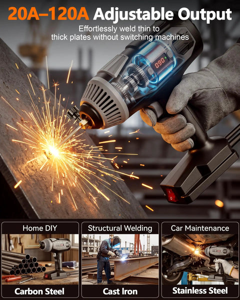 Portable 110V Welder For Home Shop And Auto Repair 20 To 120 Amp IGBT Inverter Handheld Stick Welder in use on metal