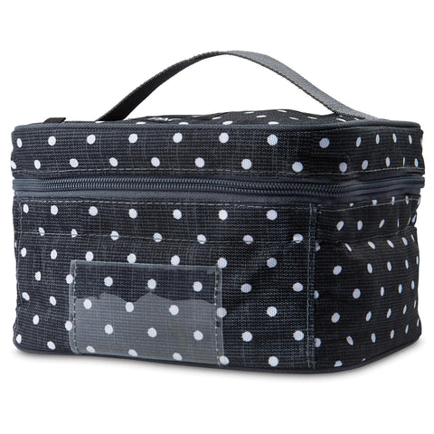 Portable Freezable Breastmilk Cooler And Formula Storage Bag With Built In Ice Packs showcasing polka dot design and handle.