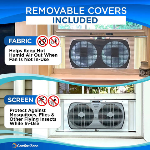 Twin Window Fan With Reversible Airflow And Auto Locking Expanders 9 Inch Dual Speed Operation Exhaust And Fresh Air Circulation installed