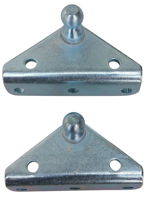 Beefy Angled Lift Support Bracket Outside Mount Crafted From Zinc Plated 10 Gauge Steel For Ridiculously Tough Corrosion Resistance On Autos Trucks Rvs And Toolboxes Featuring A Damn Reliable 10Mm Ball Stud For Smooth Gas Shock Lid Strut Mounting, close-up view of bracket and ball stud.