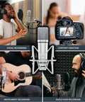 Ma-87 Studio Condenser Microphone with 26mm gold diaphragm capsule used for vocal and instrument recording, content creation.