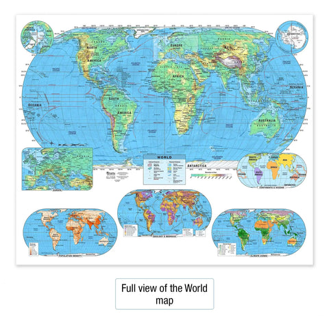 US And World Physical Classroom Map Pack With Laminated 36 By 30 Inch Wall Maps showing world elevation and cities