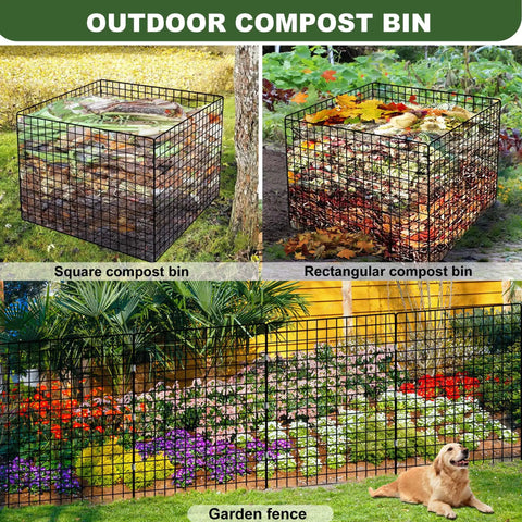 Outdoor Compost Bin With Square Mesh Panels, Garden Wire Construction, Black Heavy Duty Compost Container For Leaves and Yard Waste, 36x36x28 Inches