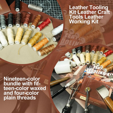 Nineteen-color waxed and plain thread bundle from Leather Tooling Kit For Leather Craft Enthusiasts 588Pcs DIY Set