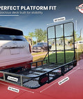 Heavy Duty 2 Inch Hitch Cargo Carrier For Electric Trikes With Folding Ramp And Tail Lights, Steel Platform, 250 Lb Capacity, Easy Roll On Loading, Beast Trike Hauler, Model SD 32-65 Carrier Only, black steel deck with dimensions shown